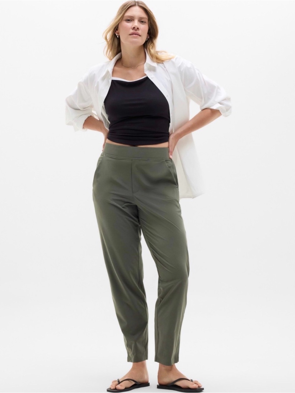Athleta Brooklyn Ankle Pant Size 10 Green Pull On Stretch Travel High Rise